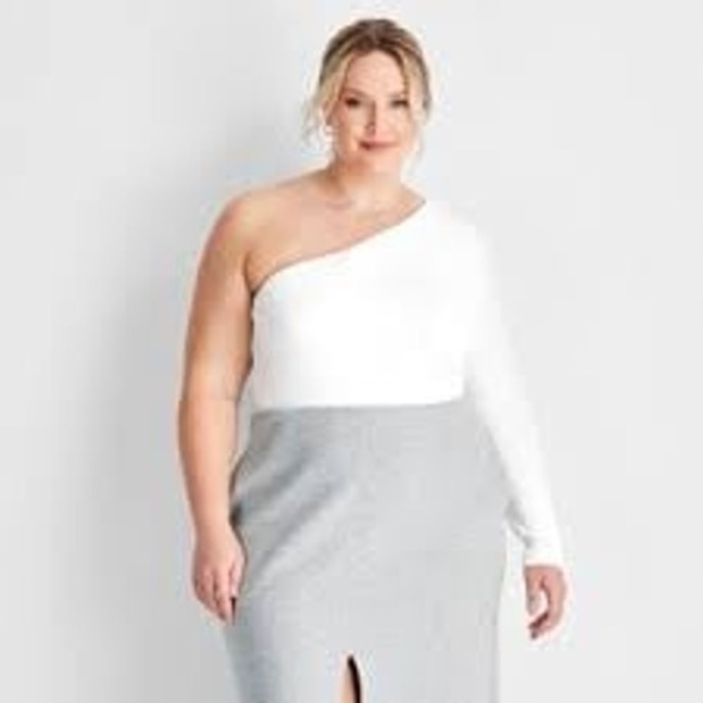 NEW Future Collective Women's Plus Size White Jersey One Shoulder Bodysuit,‎ XXL